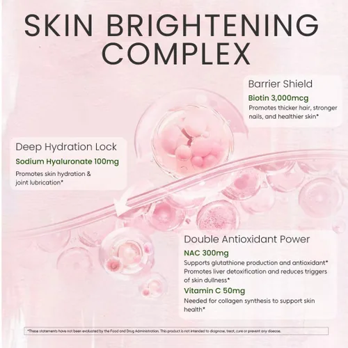 Miniatura 4 de Complejo de piel y belleza para mujeres, NAC 300 mg, vitamina C 30 mg y biotina 3000 mcg, aclaramiento de la piel, salud del cabello, piel y uñas