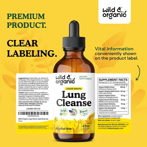 Miniatura 9 de Wild & Organic Tintura de desintoxicación de limpieza pulmonar - Gotas de gordolobo para pulmones - Suplemento de extracto de gordolobo a base