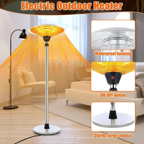 Miniatura 3 de Glooglitter Calentador eléctrico de patio de 1500 W para exteriores de acero inoxidable con altura ajustable y bolsa de polvo, protección contra