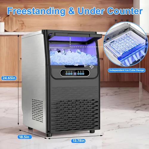 Miniatura 8 de SOZT® Máquina comercial gourmet para hacer hielo, 100 libras/24 horas, máquina de hielo debajo del mostrador con almacenamiento de 25 libras, diseño
