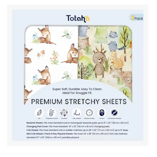 Miniatura 30 de TotAha Jungle Animal Sábana Mini para Cuna, Sábanas Elásticas Premium Ajustables para Mini Cunas Portátiles Corralitos, Sábana Pack N Play de Punto