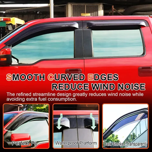 Miniatura 4 de Protectores de lluvia grandes para ventana de ventilación para Ford F-150 SuperCrew 2009-2014 y SVT Raptor SuperCrew 2010-2014 para montaje