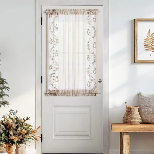 Miniatura 37 de jinchan Cortina de puerta francesa semitransparente con lazos de amarre, cortina de privacidad de gasa bordada floral para puerta de patio, armario