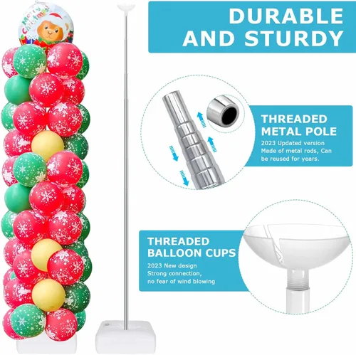 Miniatura 4 de Juego de 2 soportes de columna de globos para piso, kit de soporte de torre de globos actualizado 2025 con base pesada, soporte de globo de metal
