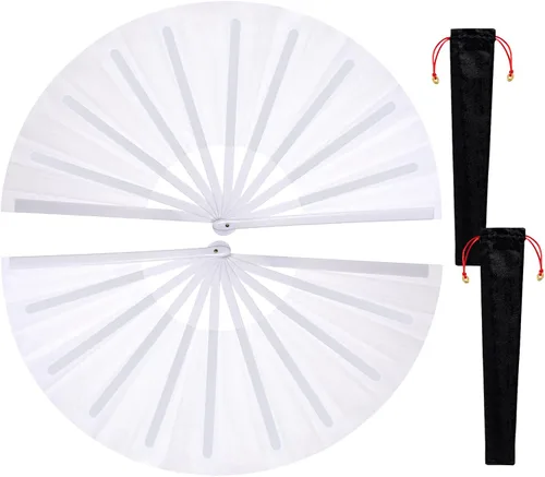 Miniatura 18 de Nydotd Paquete de 2 ventiladores plegables de mano grandes para fanáticos rave, tela de nailon plegable con funda de soporte para hombres y mujeres
