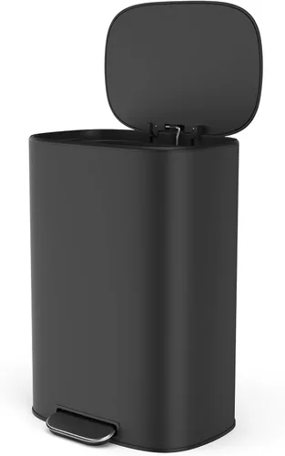 Cubo de basura grande de acero inoxidable de 13 galones con tapa silenciosa de cierre suave, cuerpo grueso de acero inoxidable con 30 bolsas de