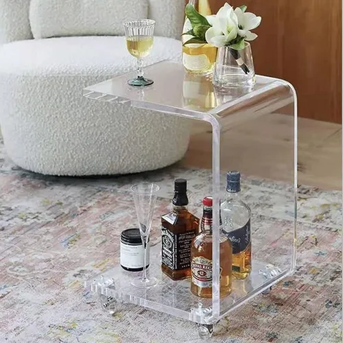 Miniatura 2 de Mesa auxiliar de sofá transparente en forma de C de acrílico Mesa auxiliar Mesa de café transparente con ruedas