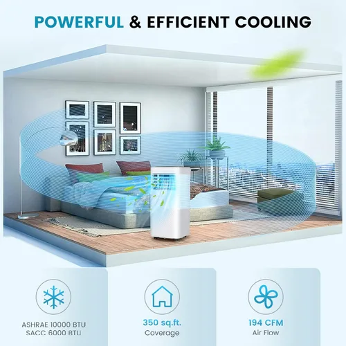 Miniatura 2 de PETSITE Aire acondicionado portátil de 10000 BTU, unidad de refrigeración de CA 3 en 1 con control remoto, deshumidificador, modo de suspensión, kit