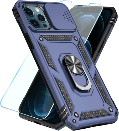 Miniatura 12 de SunStory Funda compatible con iPhone 12 Pro Max con protector de pantalla HD, cubierta de cámara deslizante y soporte de anillo giratorio