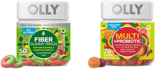 OLLY Anillos de goma de fibra, 0.18 oz de fibra prebiótica, FOS (fructo-oligosacáridos) y gomitas multivitamínicas multiprobióticas para adultos, 1