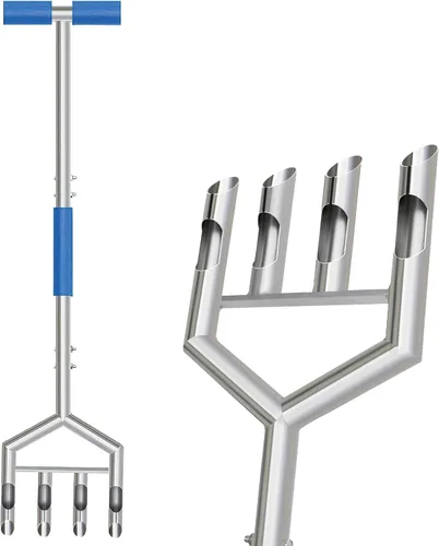 Aireador manual de núcleo de empuje herramienta de césped: Aireador de césped semiensamblado con 4 dientes huecos - Herramienta de aireación de