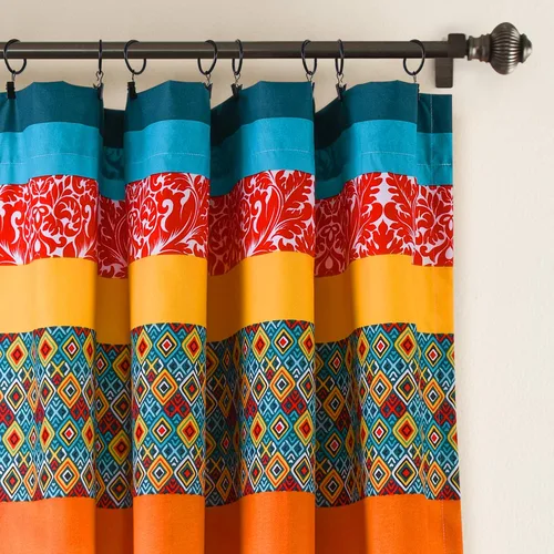 Miniatura 5 de Lush Decor Cortina bohemia a rayas para ventana, diseño floral bohemio, 52 pulgadas de ancho x 84 pulgadas de largo, turquesa y mandarina