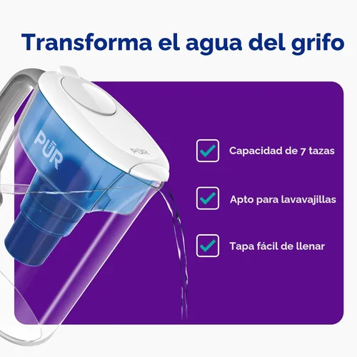 Miniatura 2 de PUR Jarra con filtro de agua de 7 tazas, más limpia, agua de gran sabor, apta para lavavajillas, potente, filtración más rápida, diseño de tapa