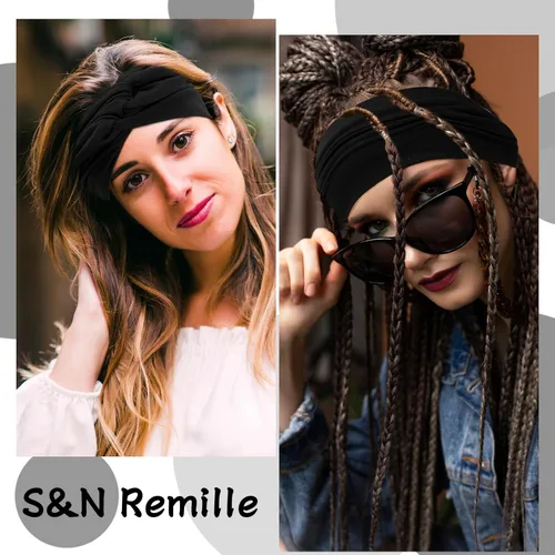 Miniatura 6 de S&N Remille Diademas anchas para mujer, banda para el cabello grande, diadema elástica antideslizante, accesorios con nudos torcidos, accesorios