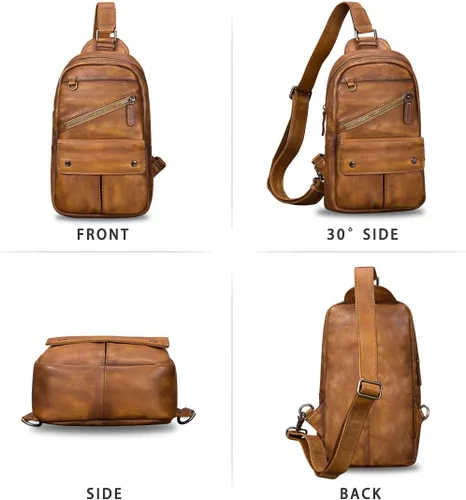 Miniatura 4 de IVTG Bolso bandolera de cuero genuino para hombres y mujeres, estilo vintage, hecho a mano, bolso de hombro, bolso cruzado en el pecho, Marrón