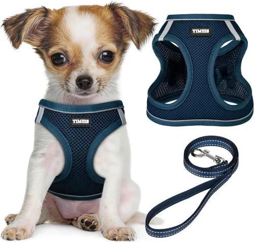 Miniatura 19 de YIMEIS Juego de arnés y correa para perro, arnés de malla suave sin tirones, chaleco reflectante ajustable para cachorros para perros pequeños