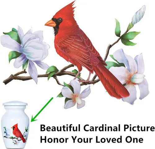 Miniatura 6 de Red Cardinal Bird - Urna de recuerdo pequeña para cenizas humanas o cenizas de mascotas, mini urna de cremación de aluminio para cenizas - Soporte