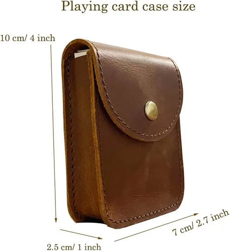 Miniatura 2 de Funda de cuero genuino, caja de cartas de juego de una sola cubierta, bolsa de cuero multiusos con clip para cinturón para llevar tarjetas, Marrón