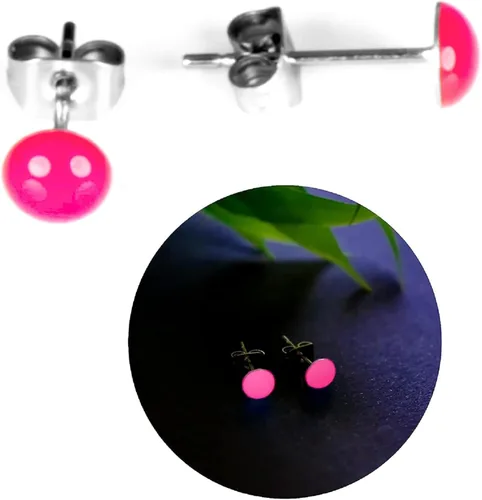 Miniatura 5 de Glow-in-the-Dark 5mm Round Stainless Steel Stud Earrings for Women, Teens & Girls Over 12 Years Old- Hypoallergenic, Flat Back Earrings, Handmade in