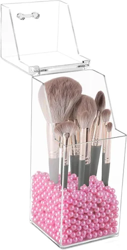 Sooyee Soporte para brochas de maquillaje, organizador de brochas de maquillaje con perlas rosas de 0.315 in, soporte para brochas de maquillaje a