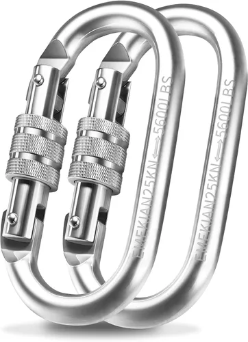 Mosquetón ovalado para escalada para interiores y exteriores, clips de seguridad resistentes con cierre de tornillo, 25 KN (5600 libras) para