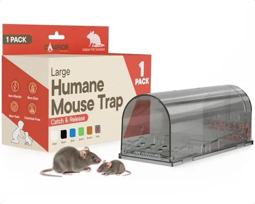 Paquete de 1 trampa para ratones humana, color gris, captura y liberación para interiores y exteriores, segura para mascotas y niños, jaula de