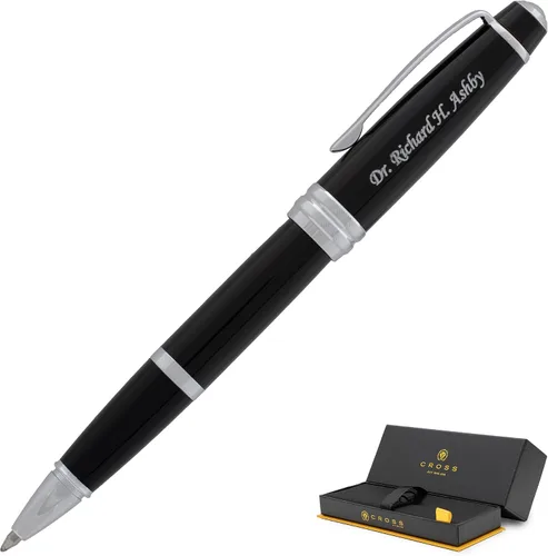 Miniatura 7 de Cross Bailey - Bolígrafo de punta redonda grabada, laca negra con borde cromado, tecnología Selectip, regalo personalizado para ejecutivos, Negro