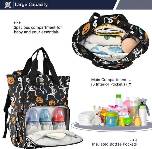 Miniatura 5 de MNSRUU Bolsa de pañales Cráneo Bolsa de pañales Mochila Bolsa de pañales de viaje para bebé Bolsas cambiantes de bebé grande, cute 66, Talla única