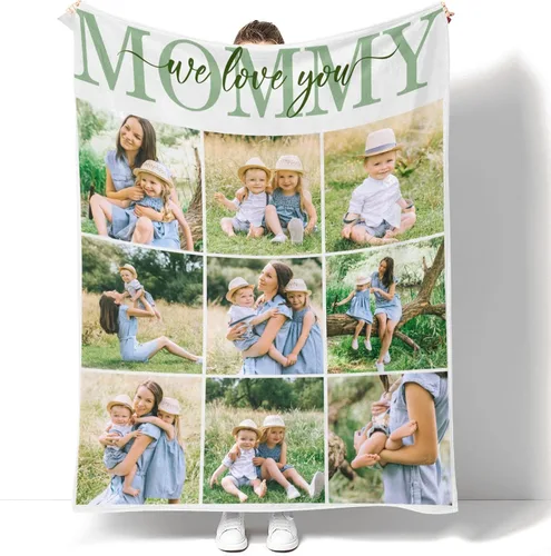 Miniatura 8 de D-Story Manta personalizada para el día de la madre con fotos: fabricada en Estados Unidos, regalos personalizados de hija e hijo, manta de fotos