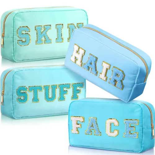 Miniatura 17 de Remerry 4 piezas de bolsas de cosméticos de nailon impermeables, organizador de maquillaje espacioso para viajes para mujeres, bolsa de chenilla