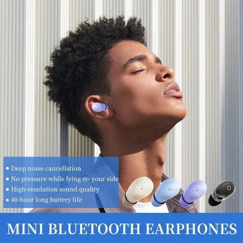 Miniatura 8 de Audífonos pequeños invisibles para dormir, auriculares inalámbricos Bluetooth más pequeños, micro ocultos, discretos, cómodos y pequeños auriculares