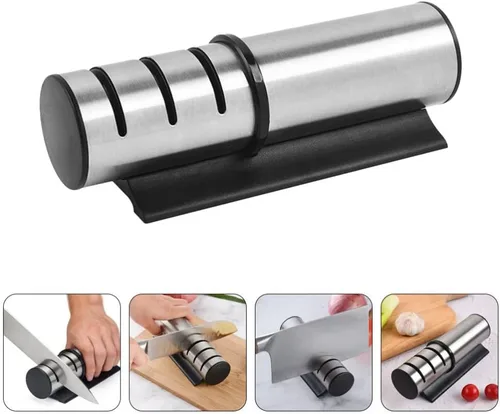 Miniatura 8 de LIFKOME Afilador de cuchillos de tres ranuras para afilar cuchillos de acero opaco para pelar cuchillos de chef de reparación de bolsillo