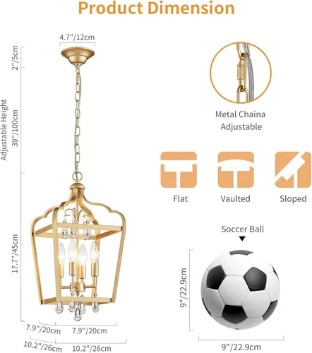 Miniatura 5 de Gold Crystal Chandelier, 4-Light Modern Chandeliers for Dining Room Light Fixture Over Table Adjustable Height Hanging Farmhouse Pendant Light for