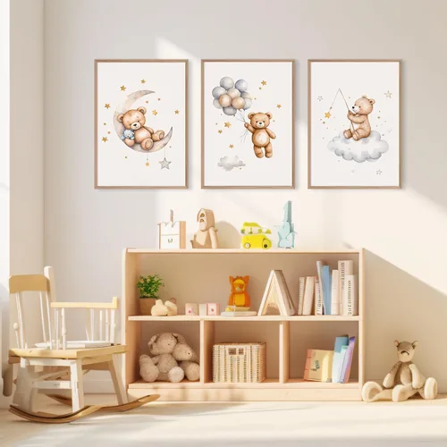 Miniatura 4 de Baccone Arte de pared para habitación de guardería con oso de peluche, póster para habitación de bebé niño o niña, decoración de pared de guardería