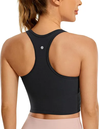 CRZ YOGA Butterluxe - Brasier deportivo con espalda en Y para mujer, con espalda en Y, camiseta corta acolchada con cuello redondo y almohadillas