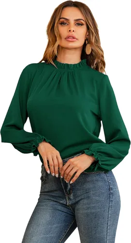 Miniatura 3 de LYANER Blusa de manga larga con volantes y cuello alto para mujer