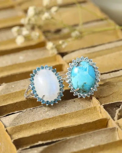 Miniatura 5 de YoTreasure Moonstone London Blue Topaz 925 - Anillo grueso de plata esterlina