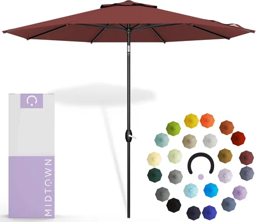 Miniatura 30 de Midtown Umbrellas 10 años sin decoloración, 6 pies, tela de poliéster roja a prueba de rayos UV, sombrilla para patio al aire libre, marco