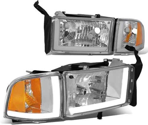 Miniatura 12 de Auto Dynasty Conjunto de Faros LED DRL Compatible con Dodge Ram 1500 2500 3500 de 1994-2002, 4 Piezas Faros Halógenos de Repuesto con Doble Luz