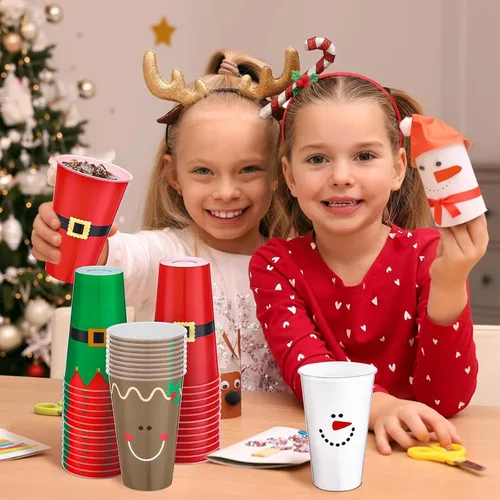 Miniatura 5 de Bokon 100 Piezas Vasos de Navidad de 16 oz de Plástico Desechables de Papá Noel Vasos con Diseños de Cinturón de Papá Noel Muñeco de Nieve Alce