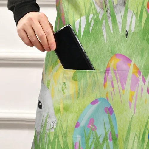 Miniatura 5 de Delantal con diseño de huevos de conejo de Pascua en acuarela para mujeres y hombres, delantal de cocina con cuello ajustable y bolsillos grandes