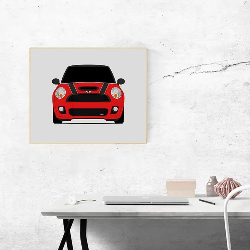Miniatura 7 de Custom Car Posters Póster hecho a mano compatible con Mini Cooper R56 JCW (2009-2014) de 2ª generación, decoración de pared de John Cooper Works