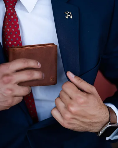 Miniatura 18 de SERMAN BRANDS Billetera de piel con 2 ventanas de identificación para hombre, con bloqueo RFID, doble tapa superior, billetera de viaje de capacidad
