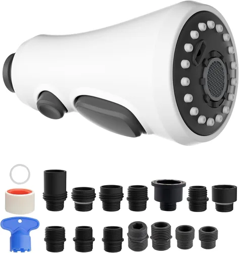 Miniatura 20 de Hibbent Cabezal pulverizador extraíble, boquilla rociadora de 3 funciones certificada por NSF/ANSI/CAN 61 y CUPC, 15 adaptadores, repuesto de Bronce