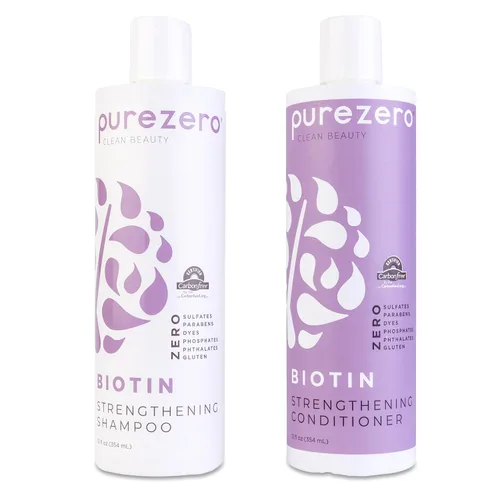 Purezero Biotin - Juego de champú y acondicionador – Fórmula antiadelgazamiento – Volumizante, más grueso y lleno – Cero sulfatos, parabenos,