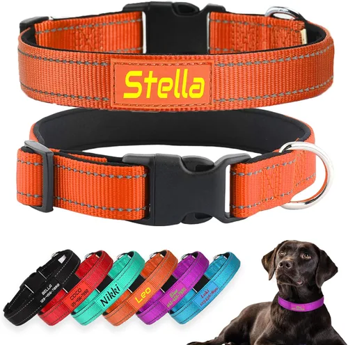 Miniatura 6 de Collares para perros personalizados, nailon reflectante personalizado con nombre de mascota y número de teléfono, ajustable en 5 tamaños y 3