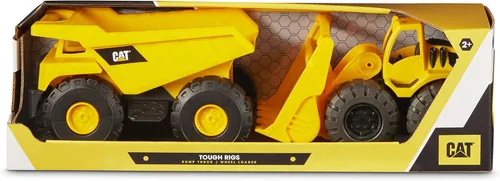 CAT Juguetes de Construcción, Plataformas Duras Camión Volquete y Cargador de 15 Pulgadas, Juego de Juguetes 2 Piezas para Edades de 2+, Vehículo
