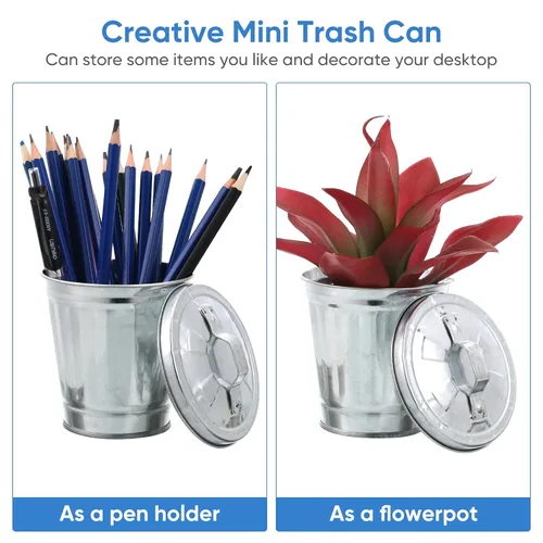 Miniatura 5 de jojofuny Mini basurero de escritorio con construcción de hierro, papelera compacta y soporte para maceta para el hogar, oficina, cocina, mesa