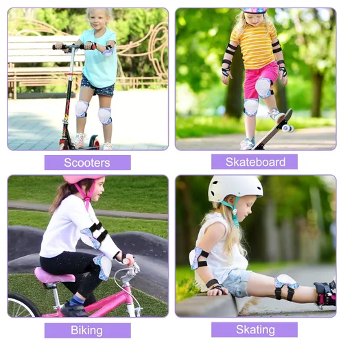 Miniatura 7 de FIODAY Rodilleras para niños, conjunto de equipo de protección ajustables para niños, rodilleras y coderas con protector de muñeca para niñas