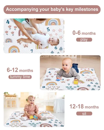 Miniatura 4 de Alfombra de juego Boho Rainbow 50x50 para parque infantil Lavable, portátil, antideslizante, plegable, para gatear al bebé y estar boca abajo